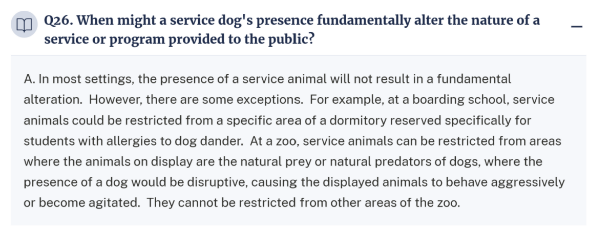 Service Dog Rights: Allergies & Access 4 Service Dog Fundamental Alteration to Business Q&A Snapshot